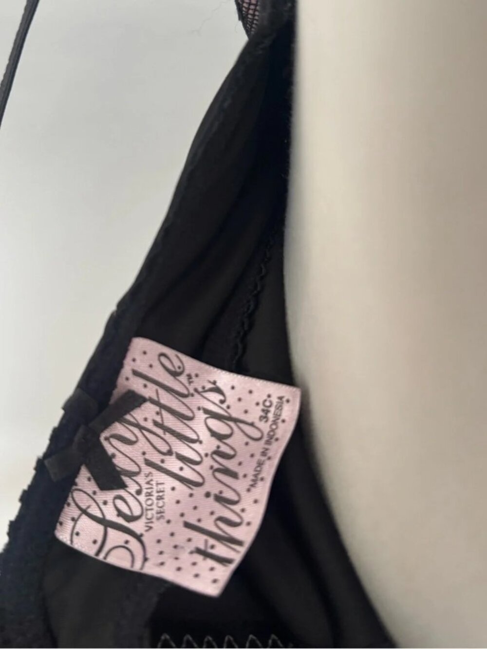 Victoria’s Secret Y2K Black Lace Bustier Cami Pink Bow Babydoll Lingerie Top 34C - Picture 6 of 6
